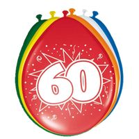 Gekleurde ballonnen versiering 60 jaar 8x stuks - thumbnail