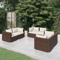 6-delige Loungeset met kussens poly rattan bruin