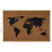 Prikbord - wereldkaart - 40 x 60 cm - kurk met houten omlijsting - reis prikborden