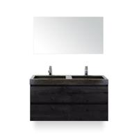 Maxx XL Badmeubelset 120 cm - Black Oak - Wastafel Lucca Dubbel 2 kraangaten - met Spiegel