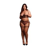 Le Désir by Shots Twee delige set met onderwired open-cup bh en panty met gespen - Plus Size - Zwart - thumbnail