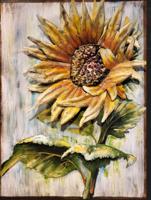 Schilderij - Metaalschilderij - Zonnebloem, 60x80cm, 3D schilderij