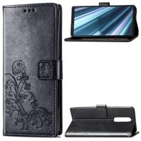 Lucky Clover bloemen patroon lederen hoes voor Sony Xperia 1 ingedrukt / Xperia XZ4, met houder & kaartsleuven & portemonnee & Hand Strap (zwart)
