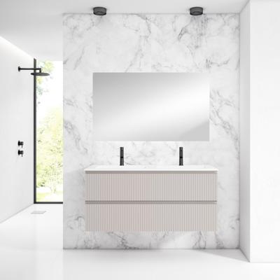 Saniclass Prime Blend Badkamermeubelset - 120x55x46cm - 2 ovale keramische wasbakken wit - 2 kraangaten - 2 lades - rechthoekige spiegel - mat cotton (beige) SW928336/SW718719/SW724613