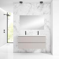 Saniclass Prime Blend Badkamermeubelset - 120x55x46cm - 2 ovale keramische wasbakken wit - 2 kraangaten - 2 lades - rechthoekige spiegel - mat cotton (beige) SW928336/SW718719/SW724613