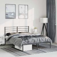 Bedframe met hoofdbord metaal zwart 135x190 cm