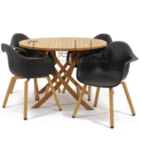 Tuinstoel Montreux zwart/hout met Milton tafel rond 110