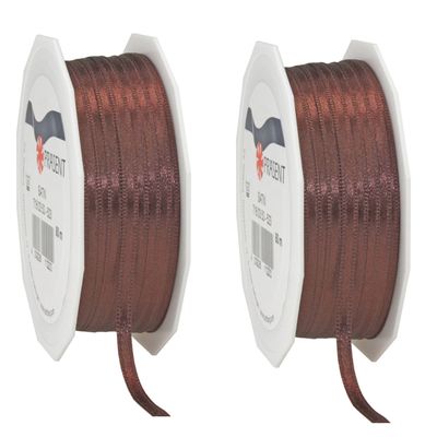 3x Luxe hobby/decoratie bruine satijnen sierlinten 0,3 cm/3 mm x 50 meter