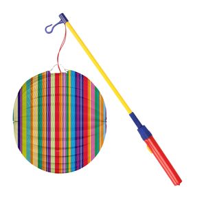 Bol lampion strepen - multikleur - 22 cm - papier - met lampionstokje - 40 cm