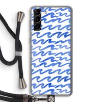 Blauwe golven: Samsung Galaxy S21 Plus Transparant Hoesje met koord