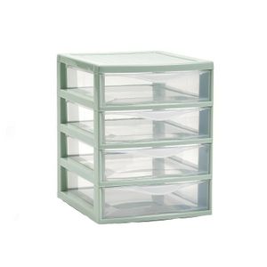 Ladeblokje/bureau organizer 4x lades - mintgroen/transparant - L18 x B21 x H23 cm - plastic