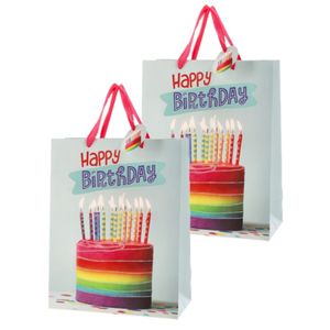 Set van 4x stuks papieren verjaardag giftbags/cadeau tasjes verjaardagstaart 25 x 32 x 12 cm   -