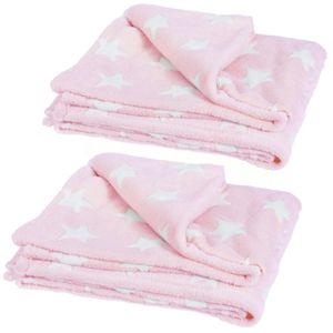 Fleece dekens/plaids - 2x - roze - 130 x 160 cm