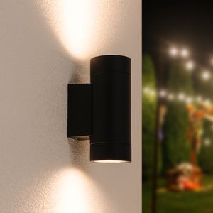 Cali dimbare LED wandlamp - 2700K warm wit - 10 watt - GU10 - Up & Down light - IP65 - Dubbelzijdig - Zwart voor binnen en buiten