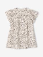 Jurk met bloemenprint van katoenen gaas beige