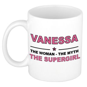 Naam cadeau mok/ beker Vanessa The woman, The myth the supergirl 300 ml   -