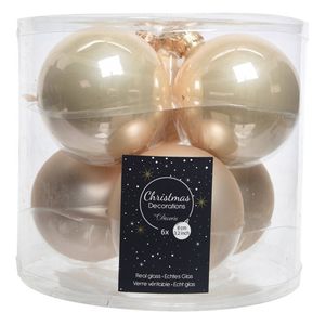 Kerstboomversiering licht parel/champagne kerstballen van glas 8 cm 6 stuks - Kerstbal