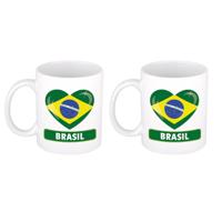 Hartjes vlag Brazilie koffiemok - 2x - drink beker - white - 300 ml