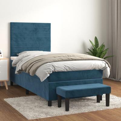 Boxspring met matras fluweel donkerblauw 100x200 cm