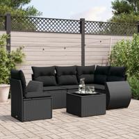 6-delige Loungeset met kussens poly rattan zwart