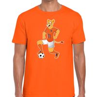 Nederland supporter t-shirt Leeuwin met voetbal oranje heren - thumbnail