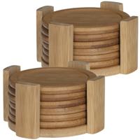 Secret de Gourmet glazen Onderzetters - 18x stuks - bamboe hout - rond - Dia 10 cm