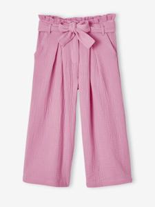 Wijde korte broek 'paperbag' voor meisjes, van katoengaas lila