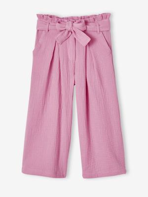 Wijde korte broek 'paperbag' voor meisjes, van katoengaas lila