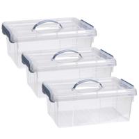 Opslagbox AZUL serie - 3x - met deksel - transparant - 12.5 liter - 40 x 30 x 16 cm - kunststof