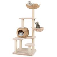 150 cm Krabpaal met Kattenmand Kattenboom met Hangmat & Platforms & Zitstok en Kussens Kattenkrabpaal Katten tot 10 kg