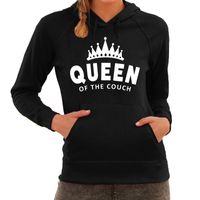 Queen of the couch fun hoodie voor dames zwart - thumbnail