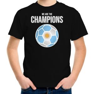 Argentinie WK supporter t-shirt we are the champions met Argentijnse voetbal zwart kinderen