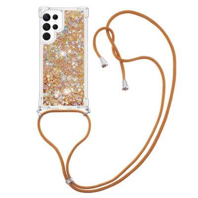 Lunso - Samsung Galaxy S23 Ultra - Telefoonhoes met koord - Glitter Goud
