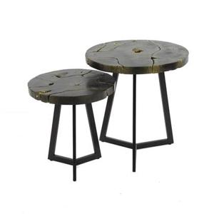 Giga Meubel - Salontafel Set van 2 Black and Gold Rond Teakhout