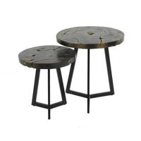 Giga Meubel - Salontafel Set van 2 Black and Gold Rond Teakhout - thumbnail