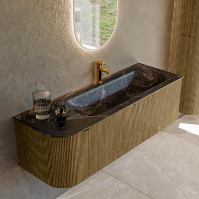 Badmeubel Mondiaz Kurve-Dlux | 135 cm cm | Meubelkleur Dusk | Wastafelkleur Lava | Solid surface | Wasbak rechter zijde spoelbak | 1 kraangat