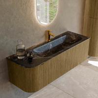 Badmeubel Mondiaz Kurve-Dlux | 135 cm cm | Meubelkleur Dusk | Wastafelkleur Lava | Solid surface | Wasbak rechter zijde spoelbak | 1 kraangat