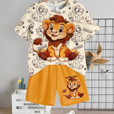 Boys' Cartoon Bear Print Short Sleeve Shirt and Shorts Set Multicolor-8 / 6Y