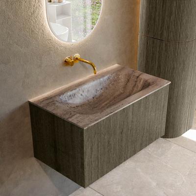 Badmeubel Mondiaz Kurve-Dlux | 80 cm | Meubelkleur Shadow | Wastafelkleur Oza | Solid surface | Wasbak midden spoelbak | Zonder kraangat(en)