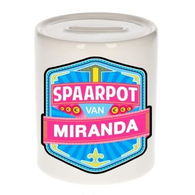 Kinder spaarpot met naam - Miranda - keramiek - met dop - wit - Sparen - Spaargeld van Miranda