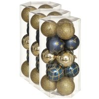 45x stuks kerstballen mix goud/blauw gedecoreerd kunststof 5 cm