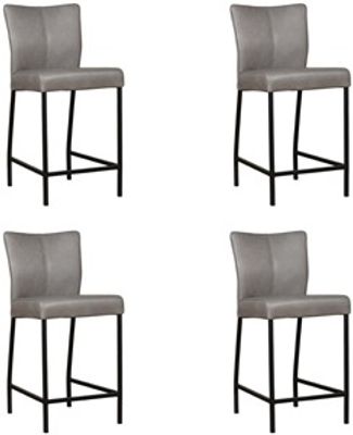 Grijze leren moderne barkruk Revolt - poot vierkant zwart - Granada leer Steel (grijs leer)