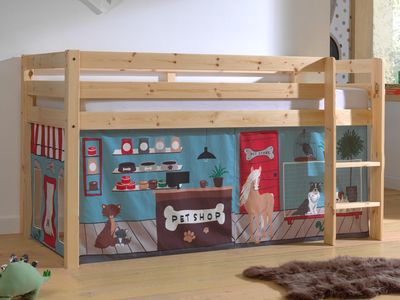 Bed ALIZE halfhoogslaper 90x200 cm natuurlijk pijnboom tent Dierenwinkel