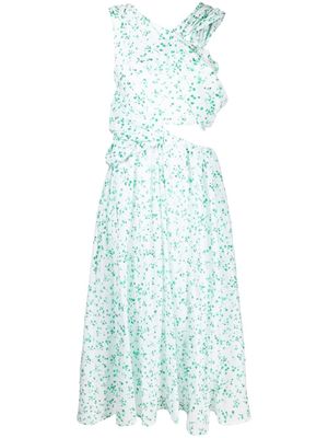 Merlette robe fleurie à épaules asymétriques - Blanc
