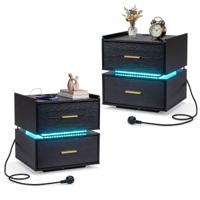 Nachtkastje met Oplaadstation LED-nachtkastje Modern Halfzwevend Bijzettafeltje set van Twee-Zwart