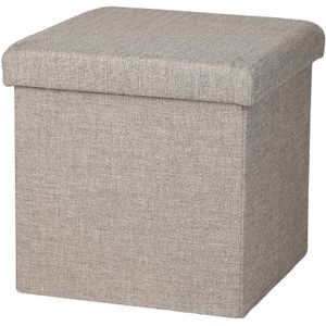 Poef/hocker - opbergbox zit krukje - beige - polyester/mdf - 38 x 38 cm - opvouwbaar