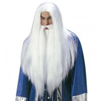Verkleed pruik Merijn de tovenaar - wit - volwassenen - tovenaarspruik - Gandalf verkleedset