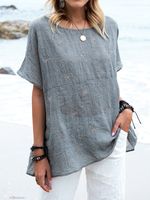 Casual Short Sleeve Scoop Neckline Embroidered Top - thumbnail