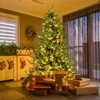 210 cm Kunstmatige Kerstboom Verlicht Opklapbare Kerstboom met 8 Lichtmodi Kunstboom Kerst Groen