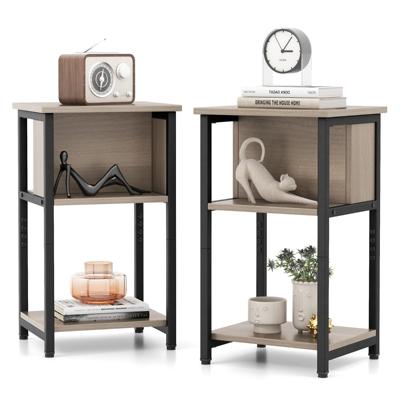 Set van 2 Nachtkastjes met Plank Bijzettafel met Verstelbare Voetkussens Banktafel voor Slaapkamer Woonkamer 34 x 30 x 58,5 cm